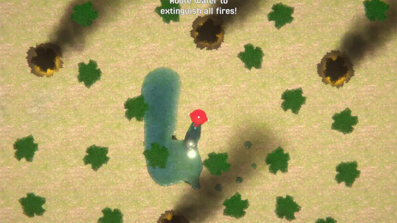 Sandbox Forest Fires interactive sandbox preview with a river, trees, and active fire zones