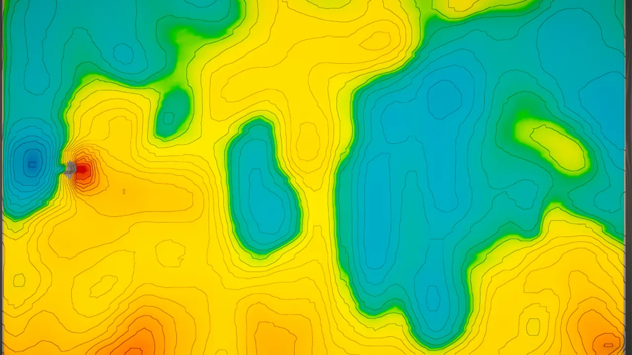 Sandbox Topographic Map interactive sandbox preview with colorful contour terrain and a child shaping the sand
