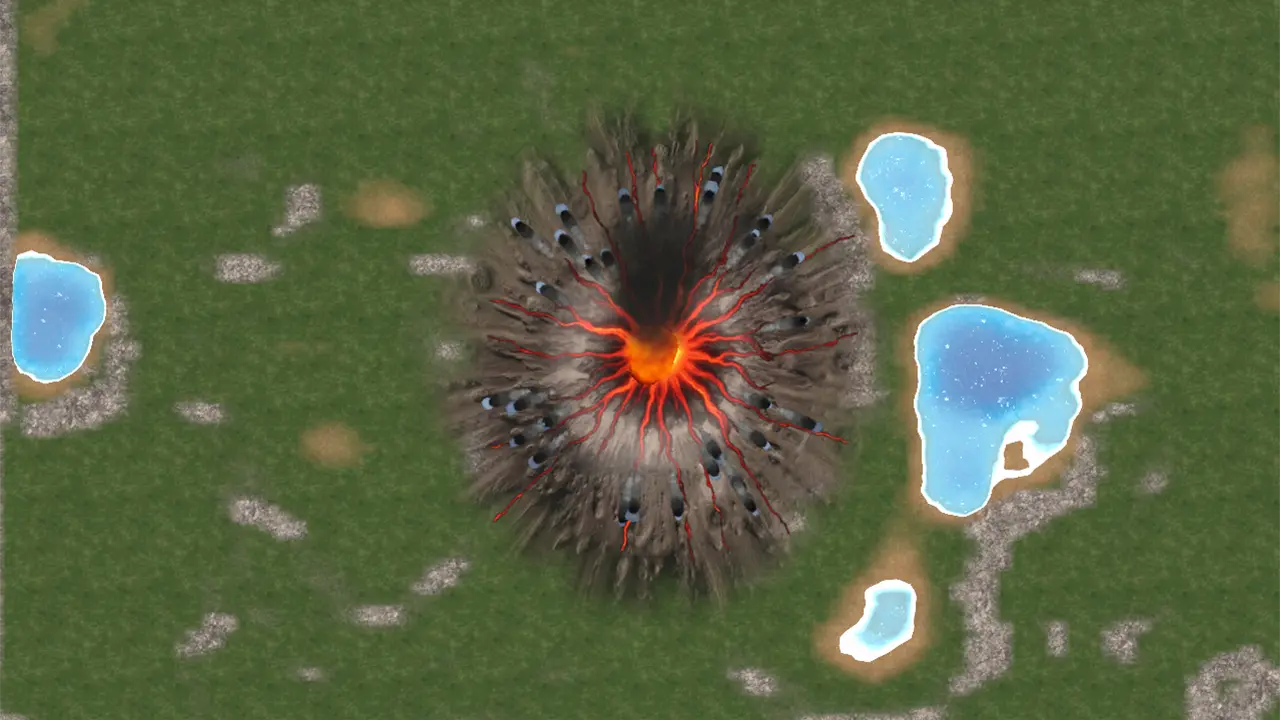 Sandbox Volcano interactive sandbox preview with erupting lava and a child shaping the volcanic terrain