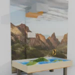 Interactive AR sandbox installation with projected island terrain in an educational space
