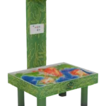 Custom-branded KiddieIQ interactive AR sandbox displaying colorful volcano and water terrain
