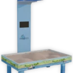 Custom interactive AR sandbox for River Discovery Center with sand table and overhead projection system