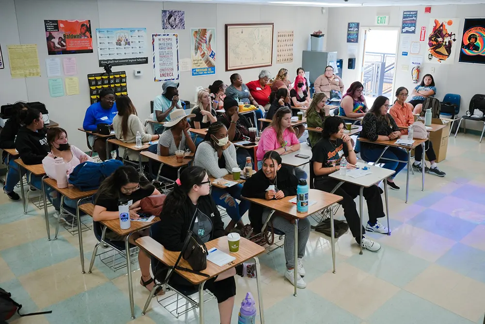 Teachers attending interactive equipment training